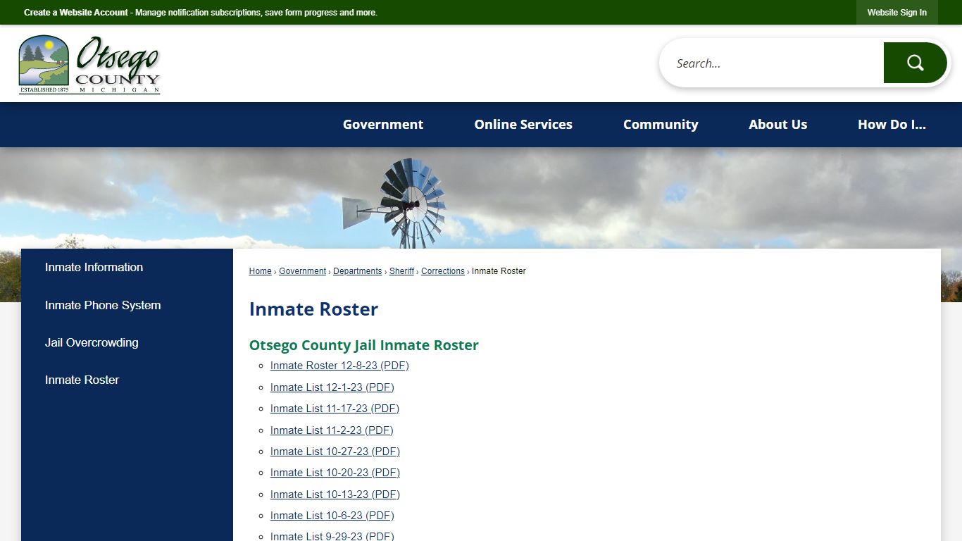 Inmate Roster | Otsego County, MI