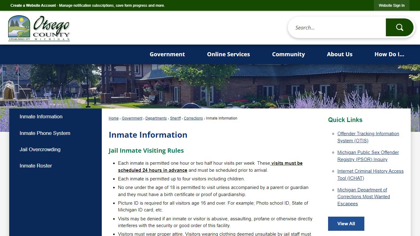 Inmate Information | Otsego County, MI