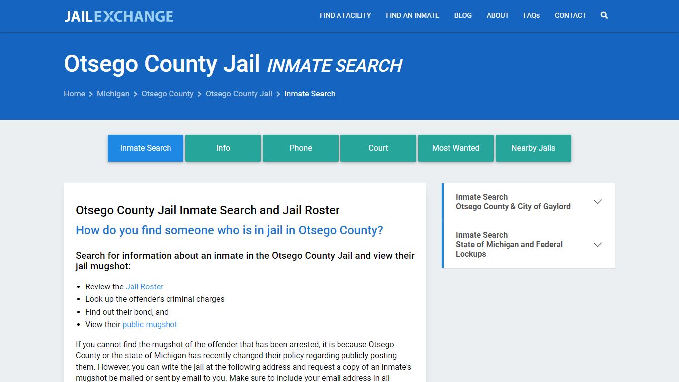 Inmate Search: Roster & Mugshots - Otsego County Jail, MI